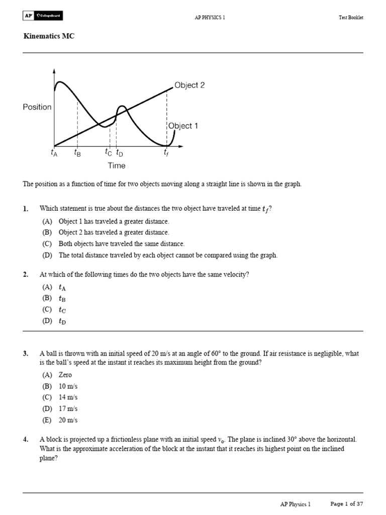 AP - Kinematics MC (2) | PDF | Acceleration | Velocity