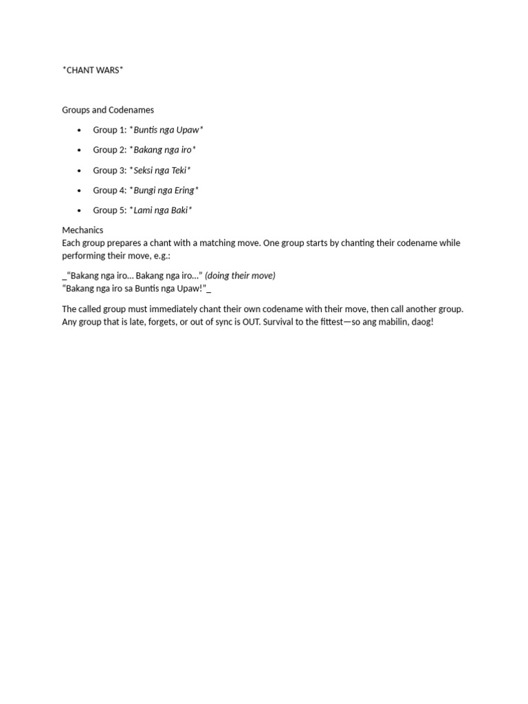Chant Wars Group Mechanics Guide | PDF
