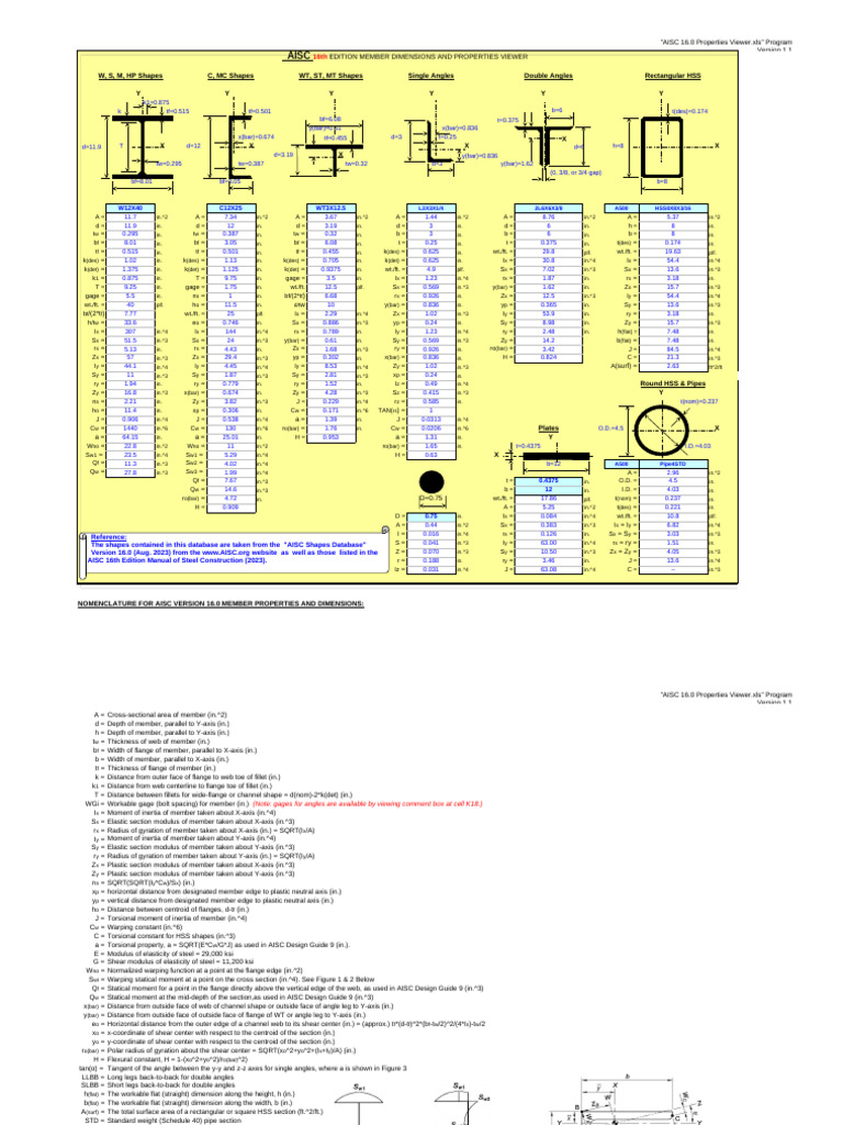 AISC 16.0 Member Properties Viewer | PDF | Mechanical Engineering ...