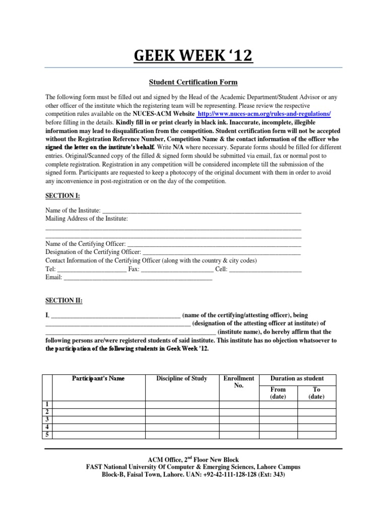 Student Certification Form | PDF | Cyberspace | Communication