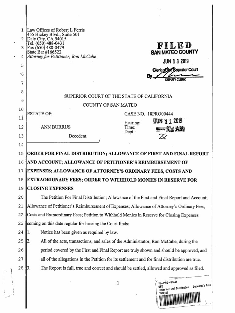 Final Distribution Order for Estate | PDF | Probate | Taxes