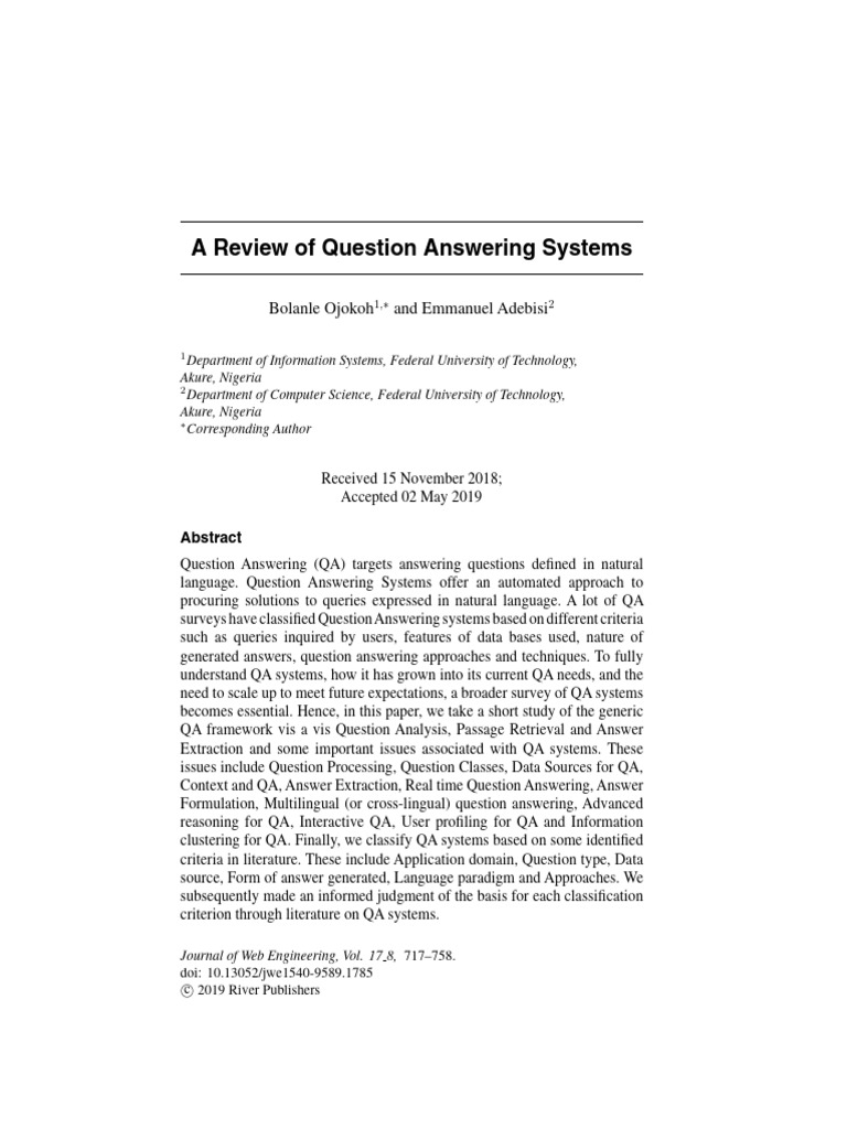 A Review of Question Answering Systems | PDF | Information Retrieval ...