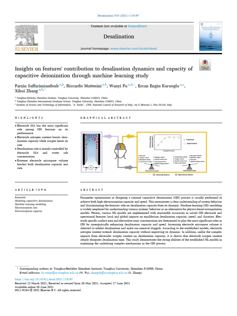 Machine Learning in Capacitive Deionization | PDF