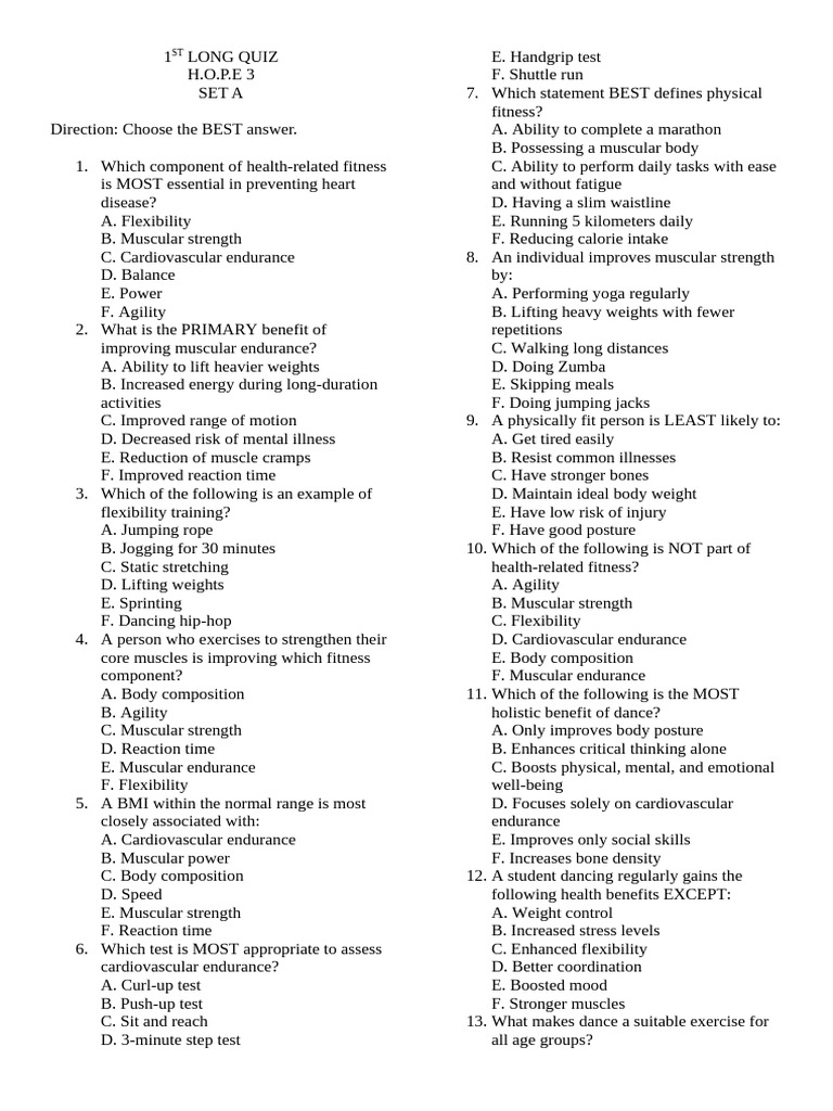 Health Fitness Quiz Insights | PDF | Strength Training | Physical Fitness