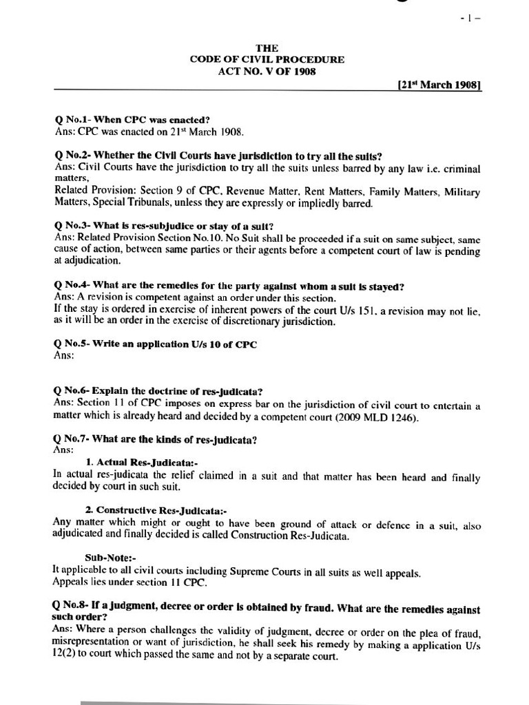CPC Short Notes | PDF