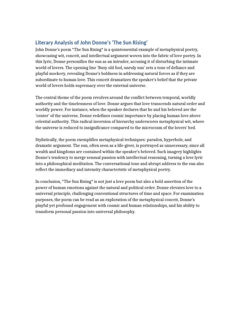 Analysis of Donne's *The Sun Rising* | PDF
