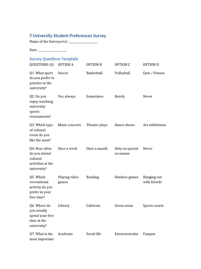 University Student Preferences Survey | PDF