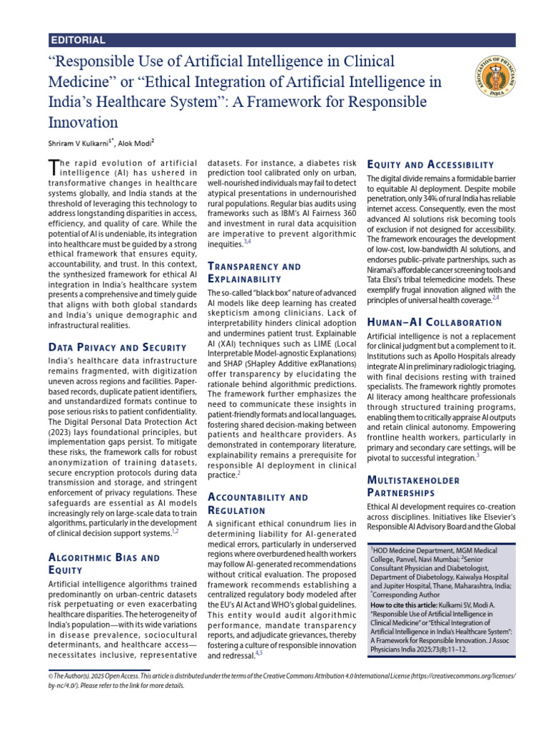 Ethical AI Integration in Indian Healthcare | PDF | Artificial ...