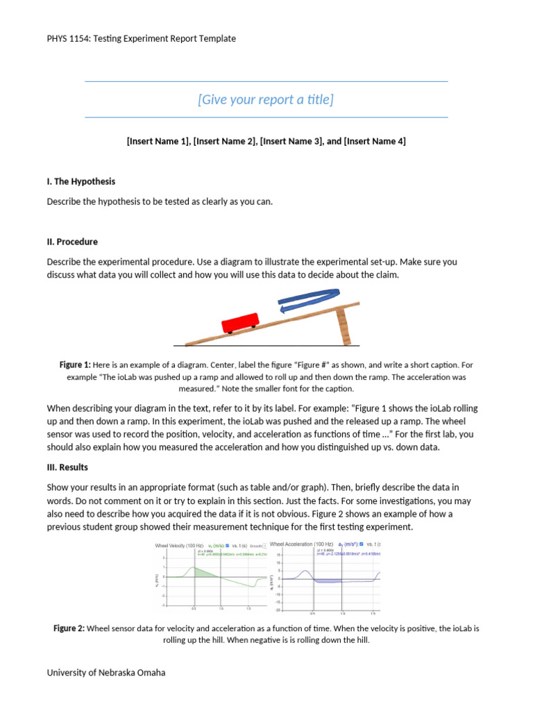 PHYS 1154 Experiment Report Template | PDF | Experiment | Methodology