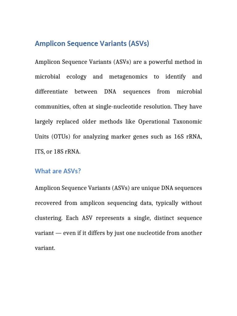 Amplicon Sequence Variants ASVs | PDF | Dna Sequencing | Amplicon
