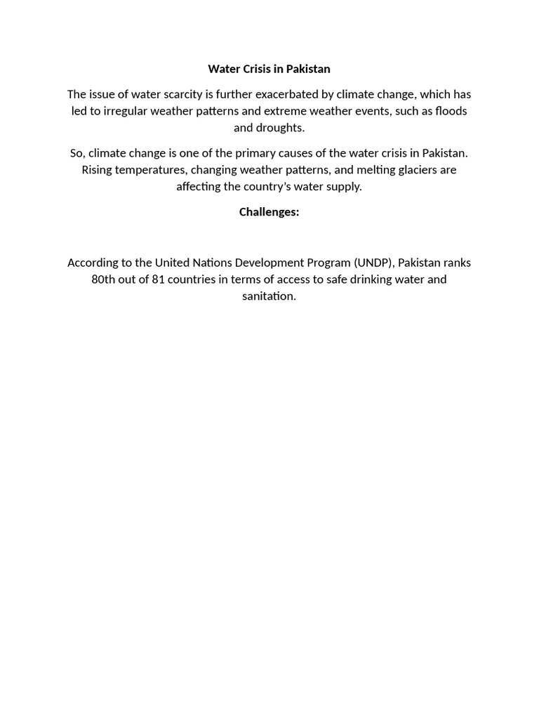 Pakistan's Water Crisis and Climate Impact | PDF