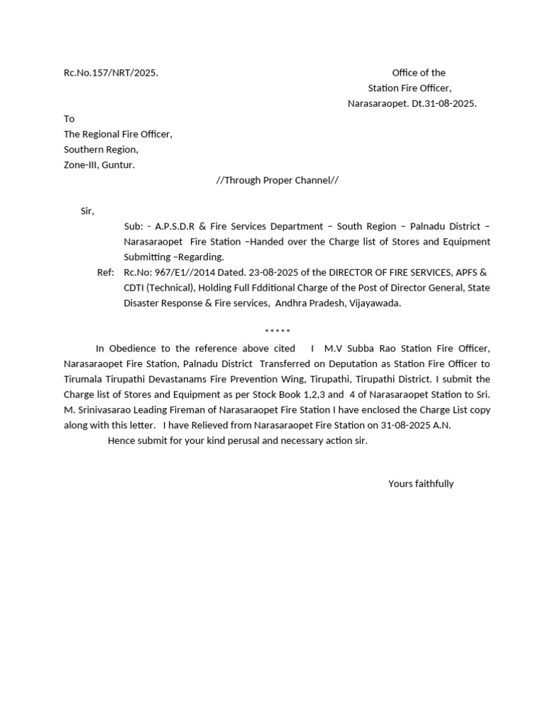 Charge List Covering Letter | PDF