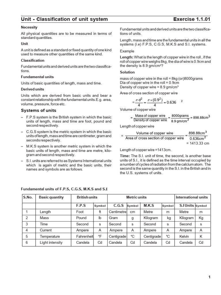Unit Classification and Measurement Systems | PDF | International ...