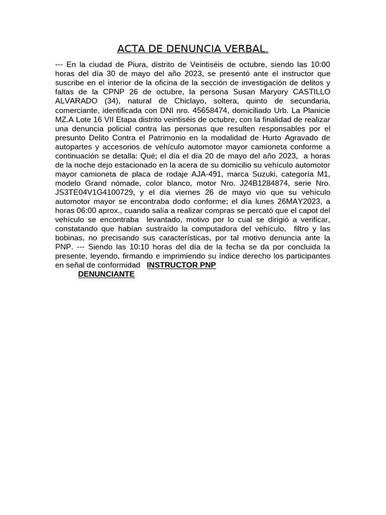 Denuncia Robo de Moto | PDF | Justicia | Crimen y violencia
