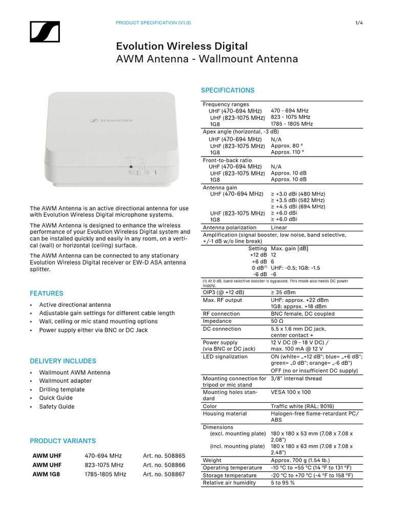 AWM UHF Wallmount Antenna Specs | PDF | Antenna (Radio ...
