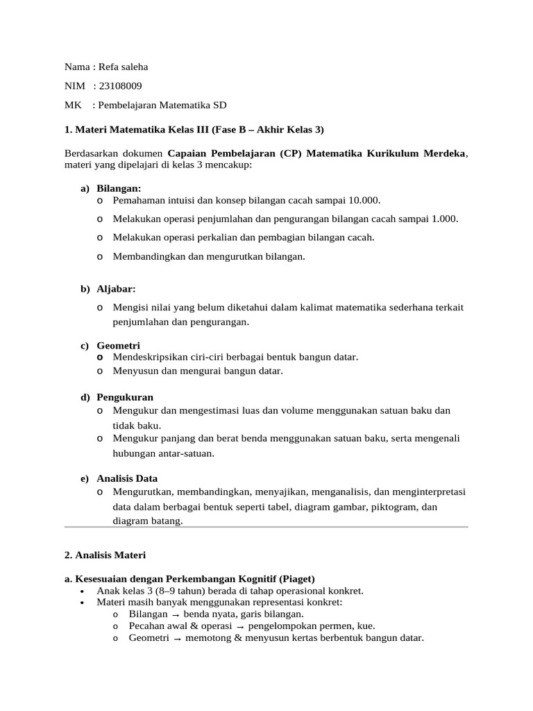 Materi Matematika Kelas 3 SD Kurikulum Merdeka | PDF