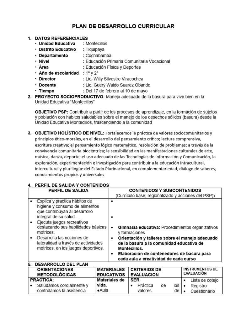 Plan Curricular Educación Física 2023 | PDF | Gimnasia | Plan de estudios