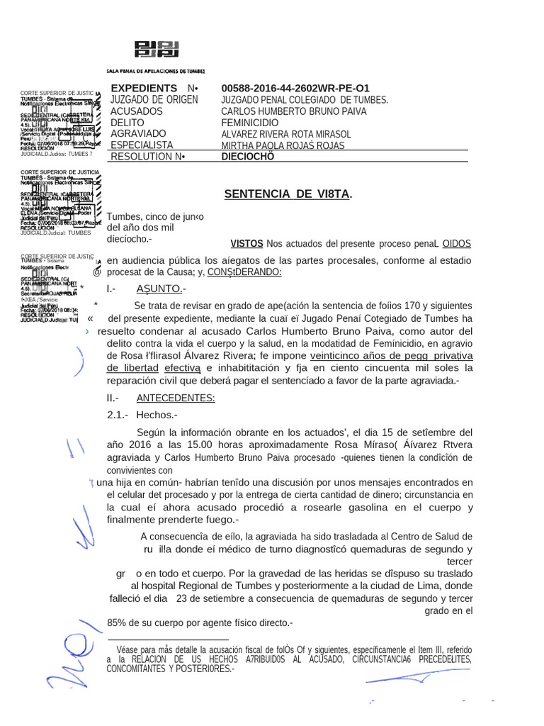 Sentencia por Feminicidio en Tumbes | PDF | Sentencia (ley) | Apelación