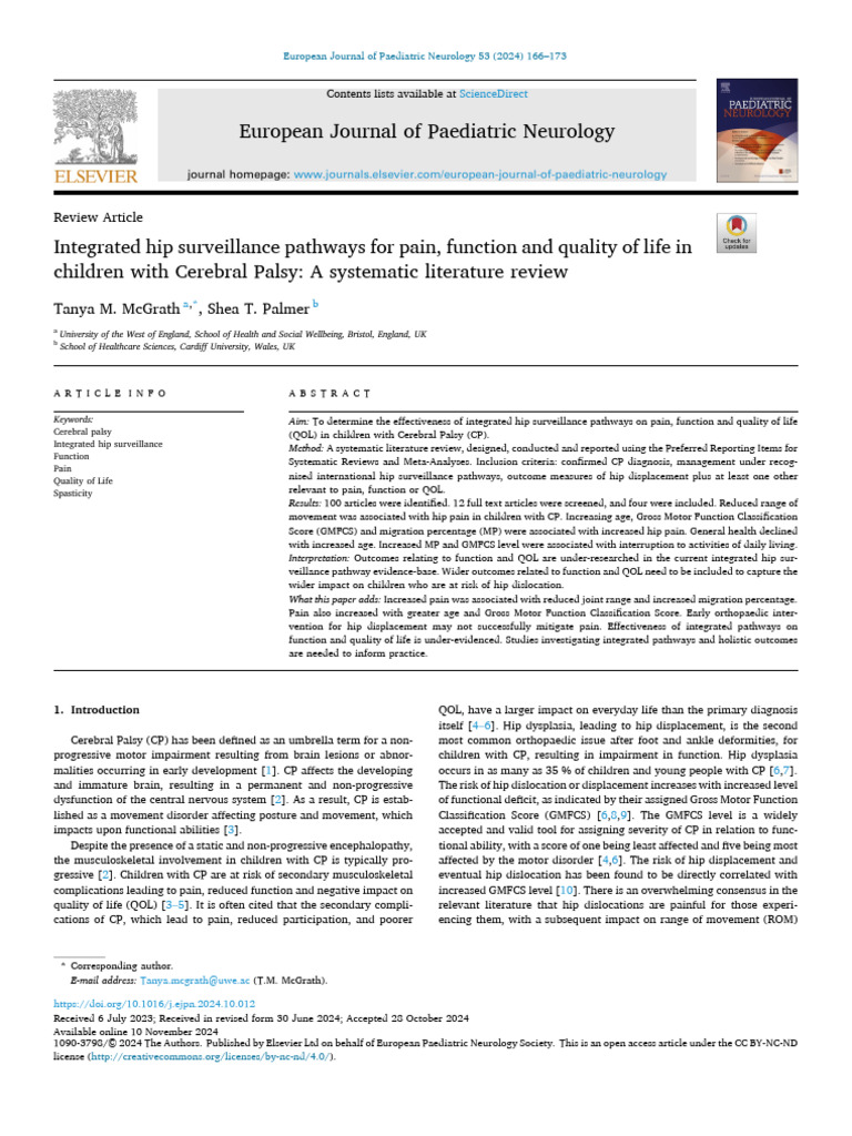 Integrated Hip Surveillance Pathways For Pain - Function and Quality of ...