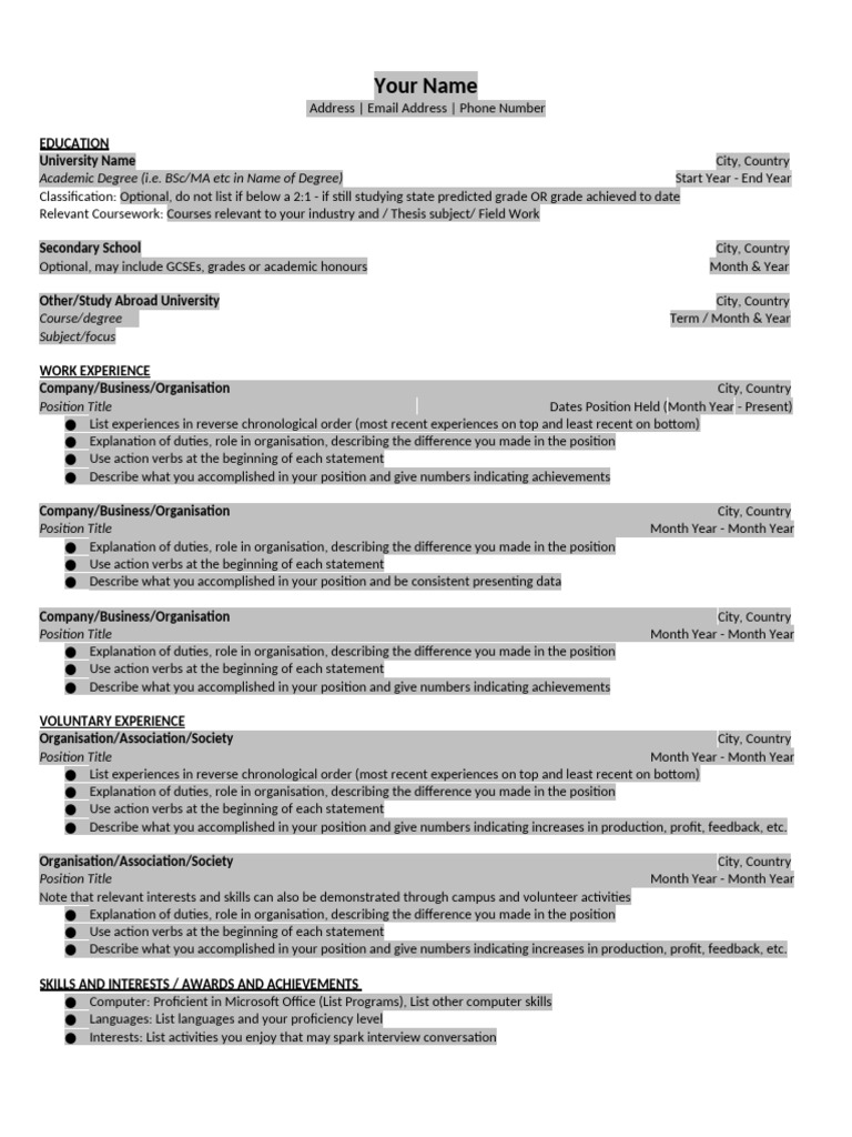 One-Page CV Template Guide | PDF
