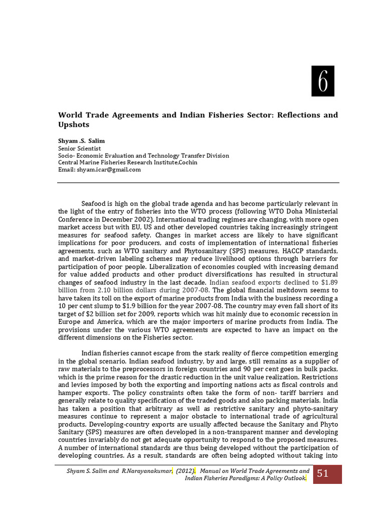 Indian Fisheries and WTO Impact Analysis | PDF | Subsidy | World Trade ...