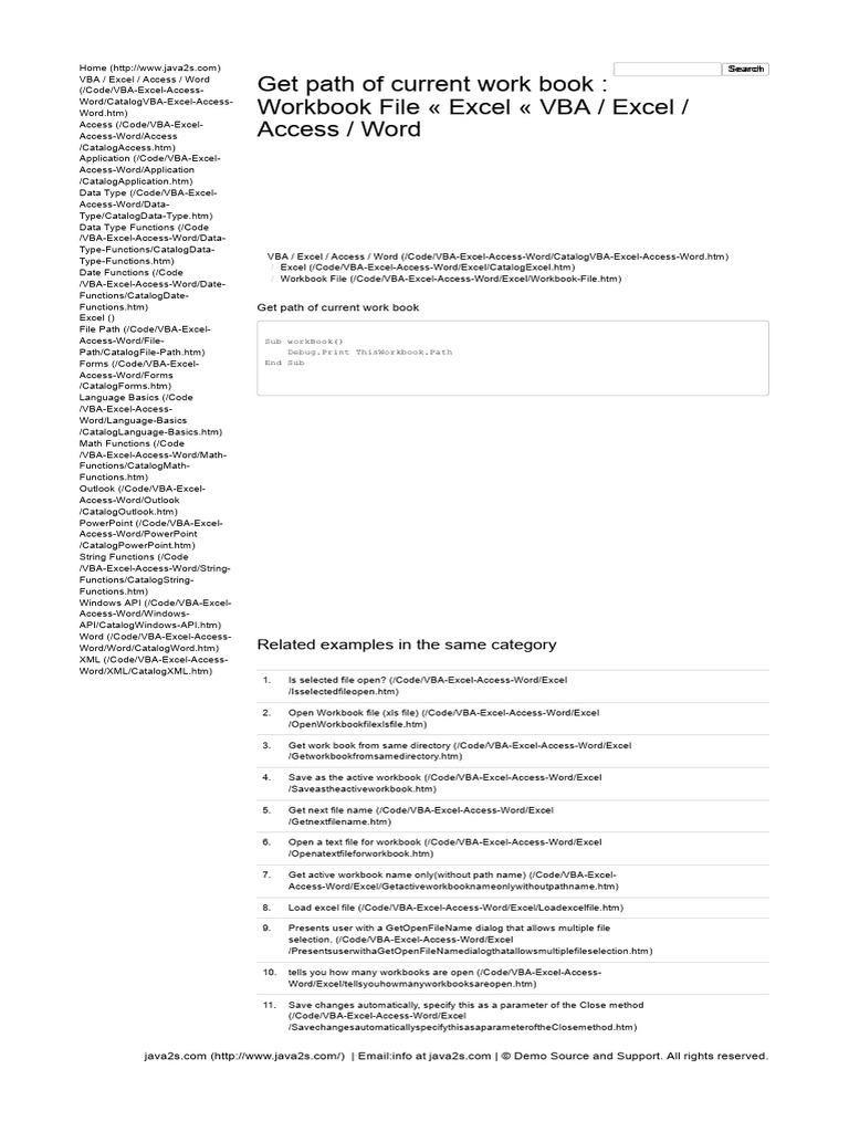 Get Current Workbook Path in Excel VBA | PDF | Microsoft Excel | Visual ...