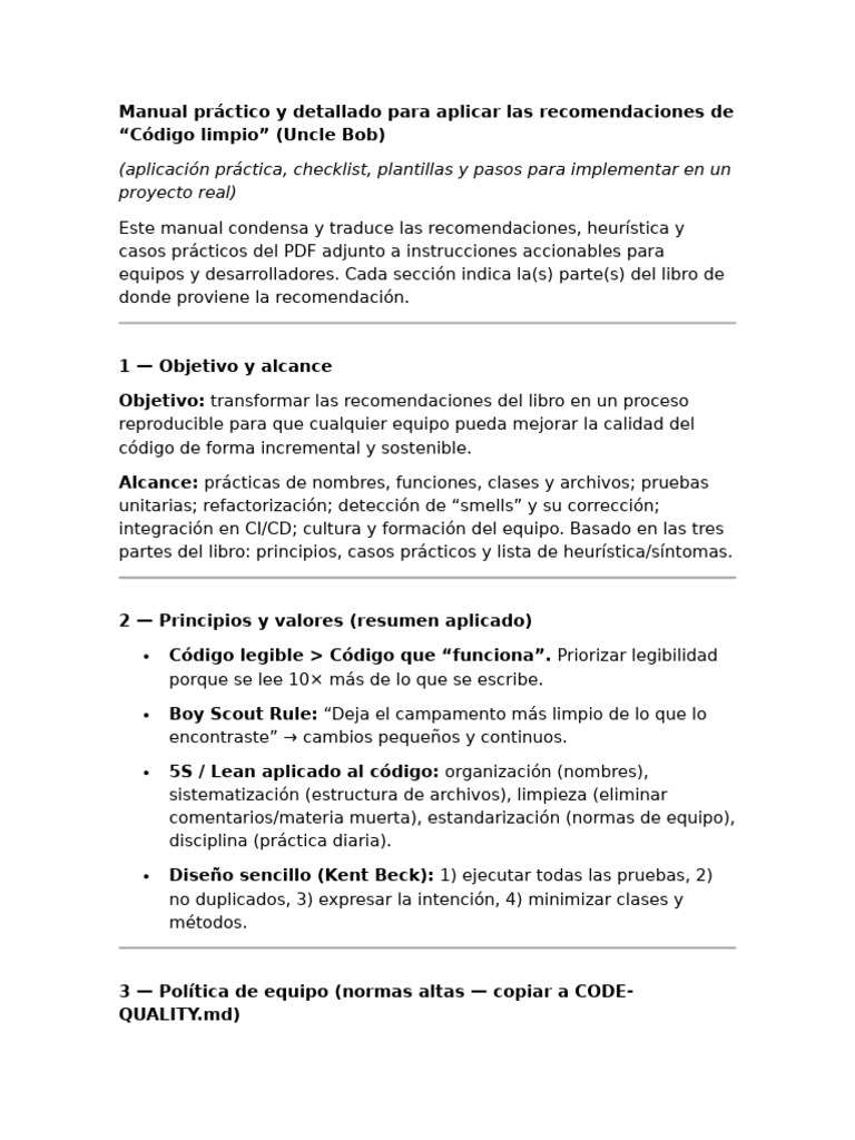 Guía de Implementación de Código Limpio | PDF | Desarrollo de software ...