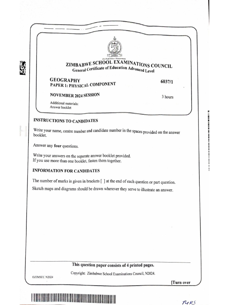 ZIMSEC Geography Paper 1 Nov 2024 | PDF | Evapotranspiration | Earth ...