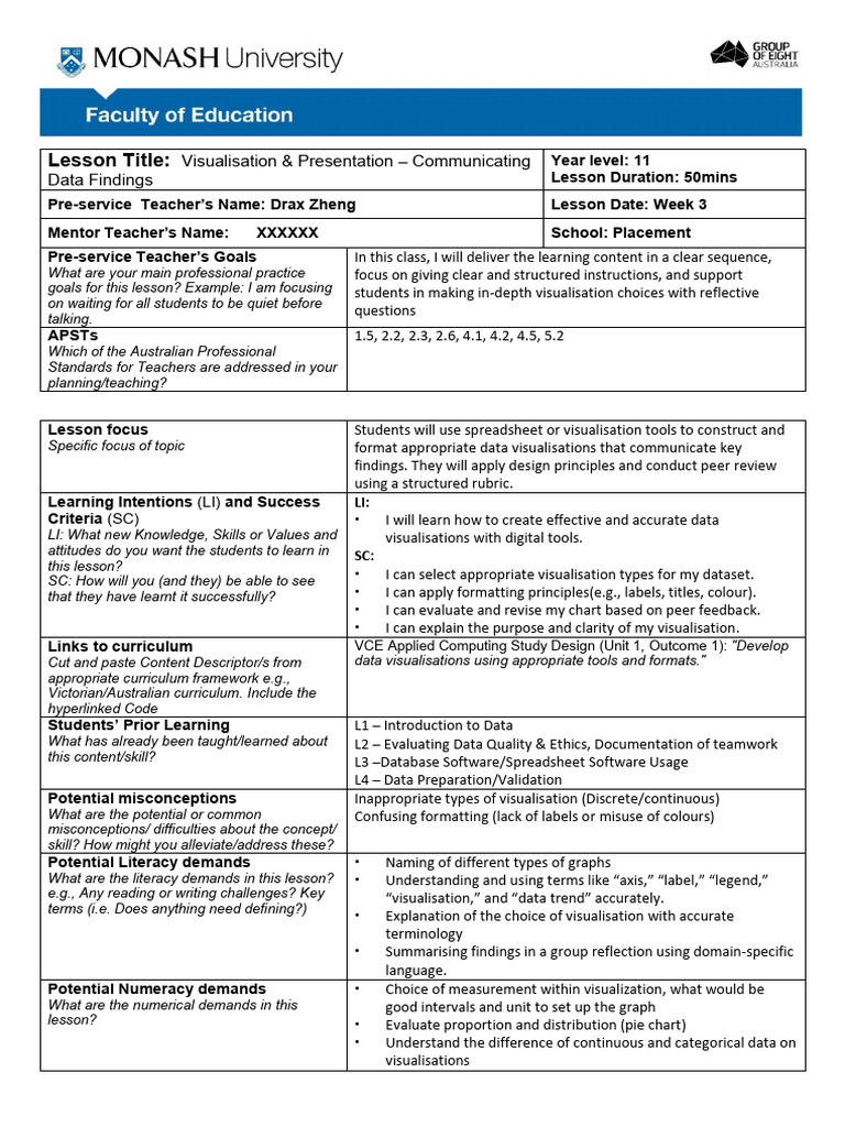 Data Visualization Lesson Plan for Year 11 | PDF | Data | Human ...