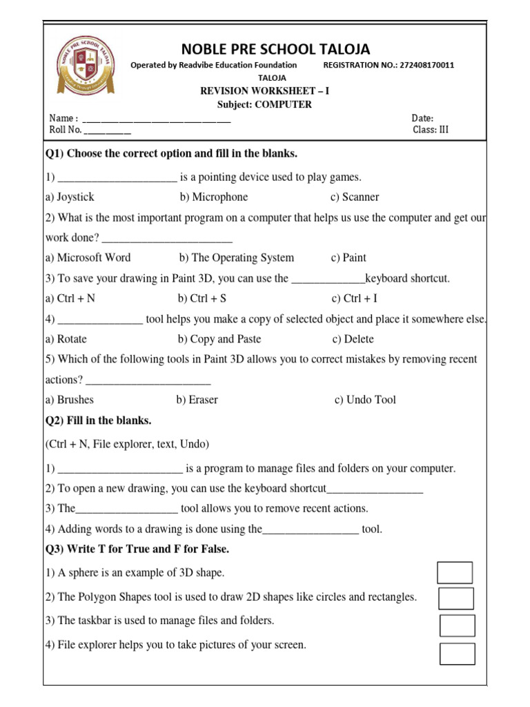 Grade 3 Computer Worksheet | PDF | Computer File | Computing