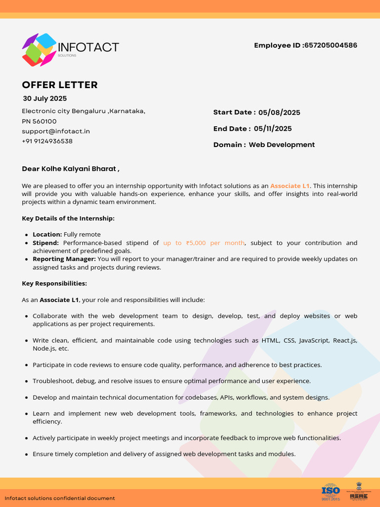 Infotact Solutions Internship Offer | PDF | Web Development | Computing