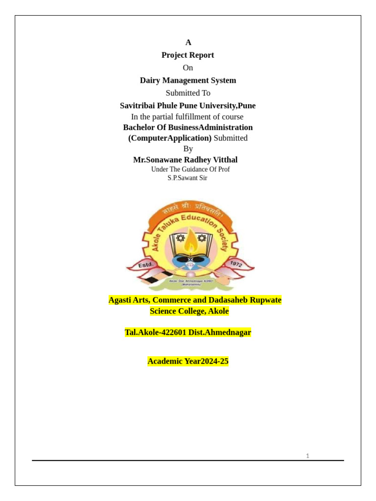 Dairy Management System Project Report | PDF | Software Development ...