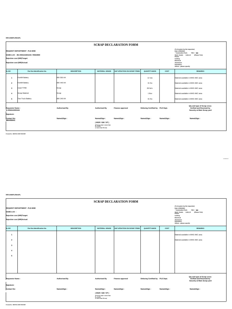 Scrap Declaration MHE Area - 21-07-2022 | PDF | Scrap