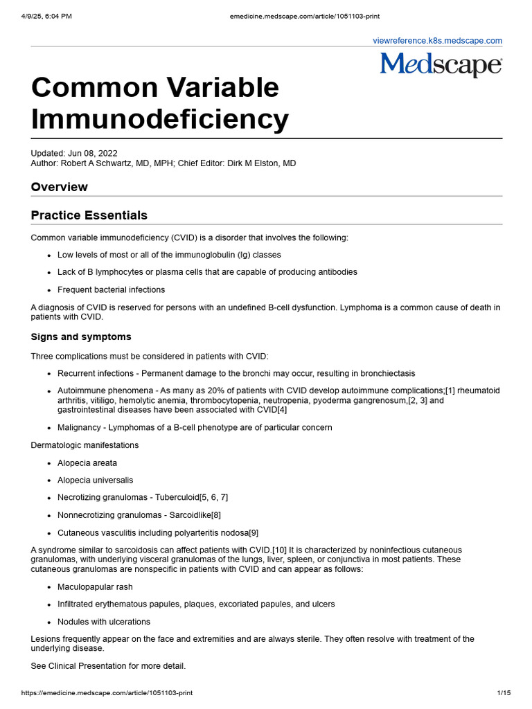 Common Variable Immunodeficiency Medscape 9 April 2025 | PDF | Antibody ...