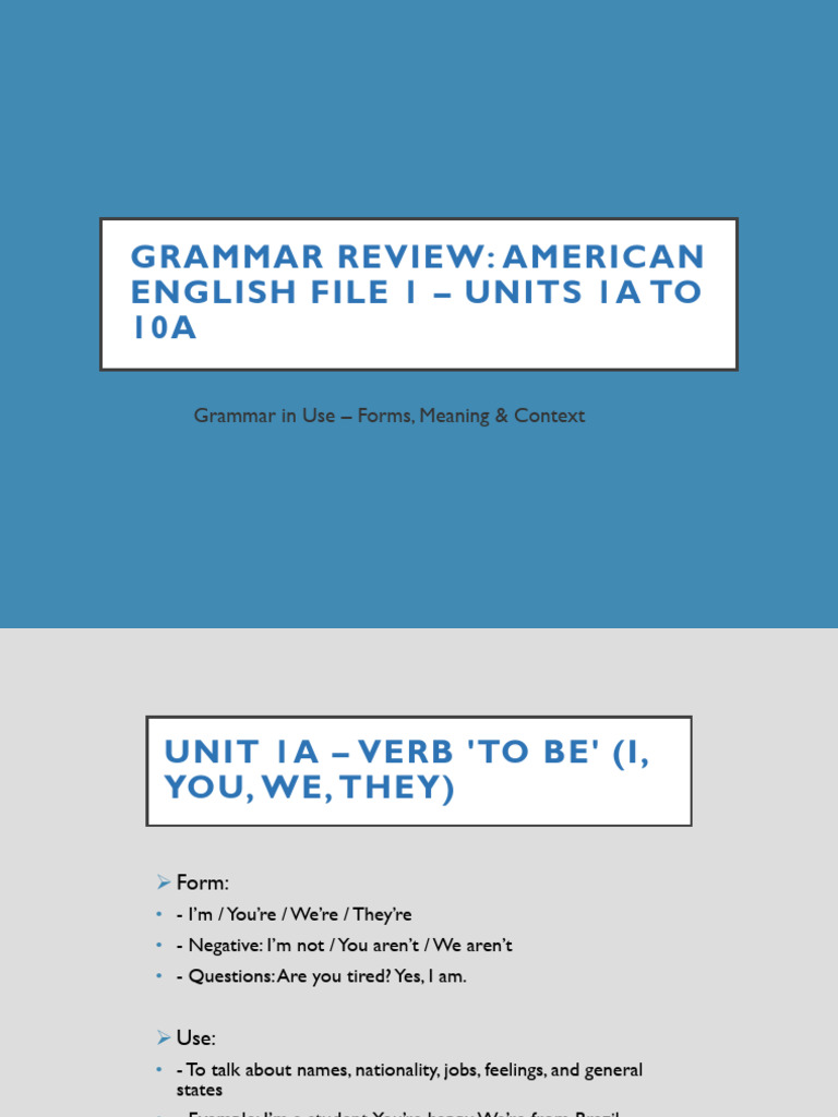 American English Grammar Review Units 1-10 | PDF | Plural | Noun