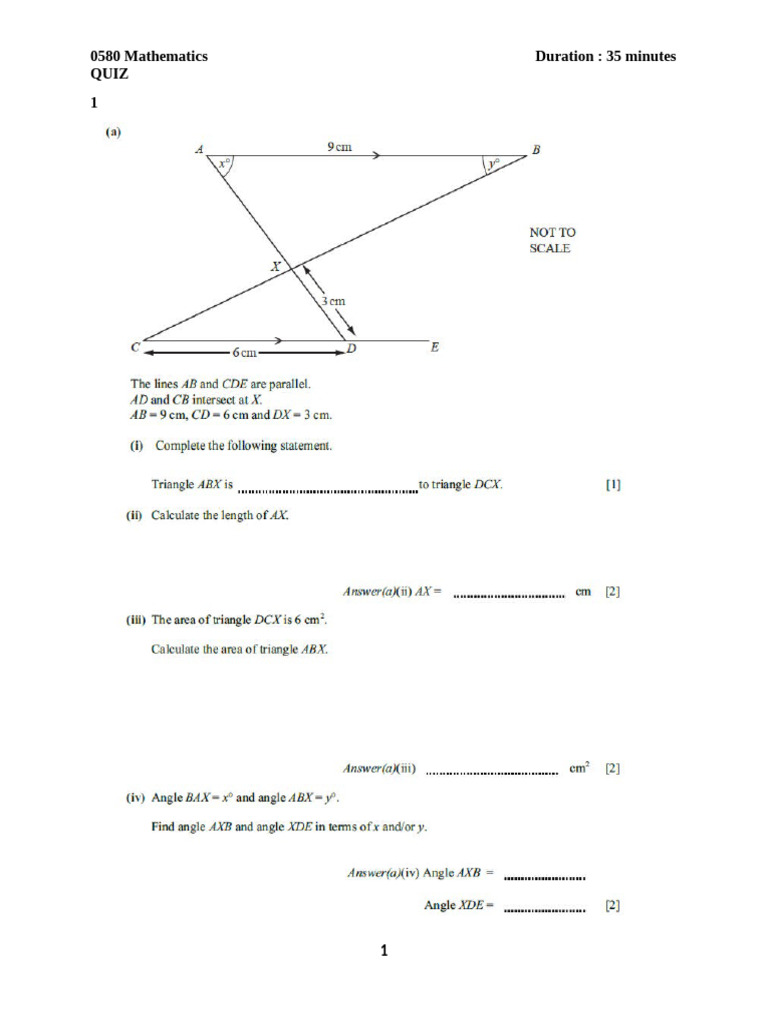 0580 Mathematics Quiz 3 | PDF