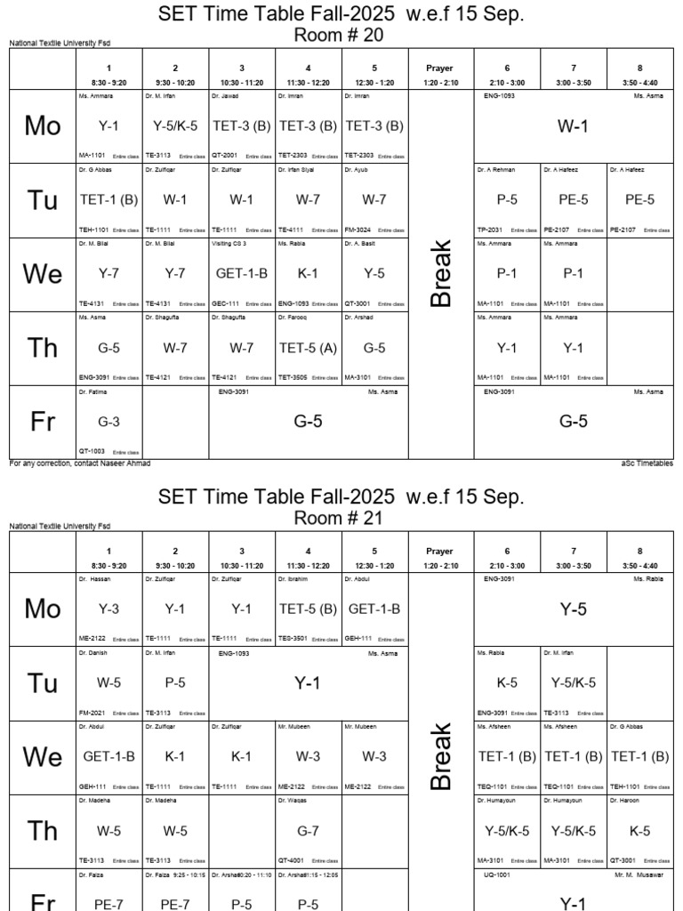National Textile University Timetable | PDF
