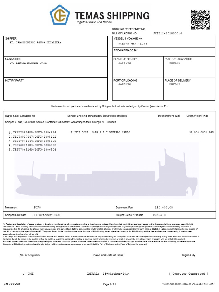 Bill of Lading for Cargo Shipment | PDF | Bill Of Lading | Cargo