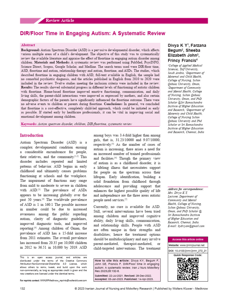 DIR/Floortime and Autism: Systematic Review | PDF | Autism ...