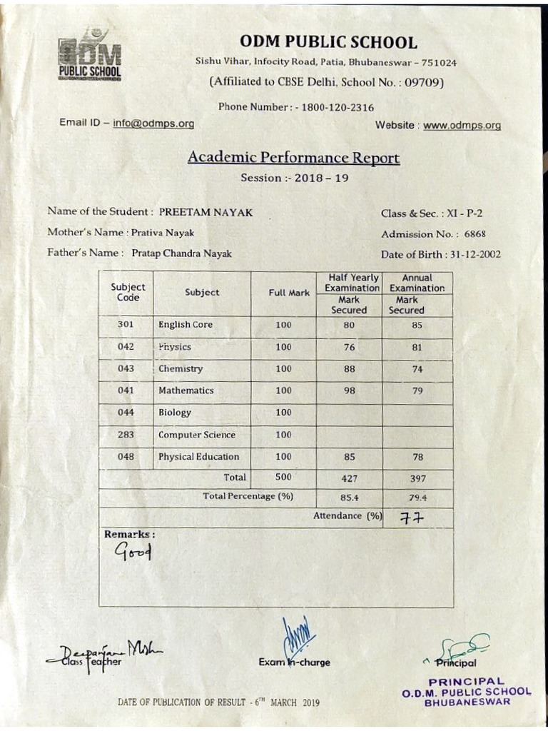 11th Marksheet | PDF