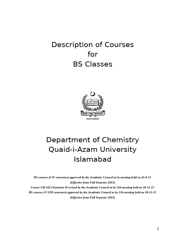 BS Chemistry Course Outline - Quaid-i-Azam University | PDF | Chemical ...