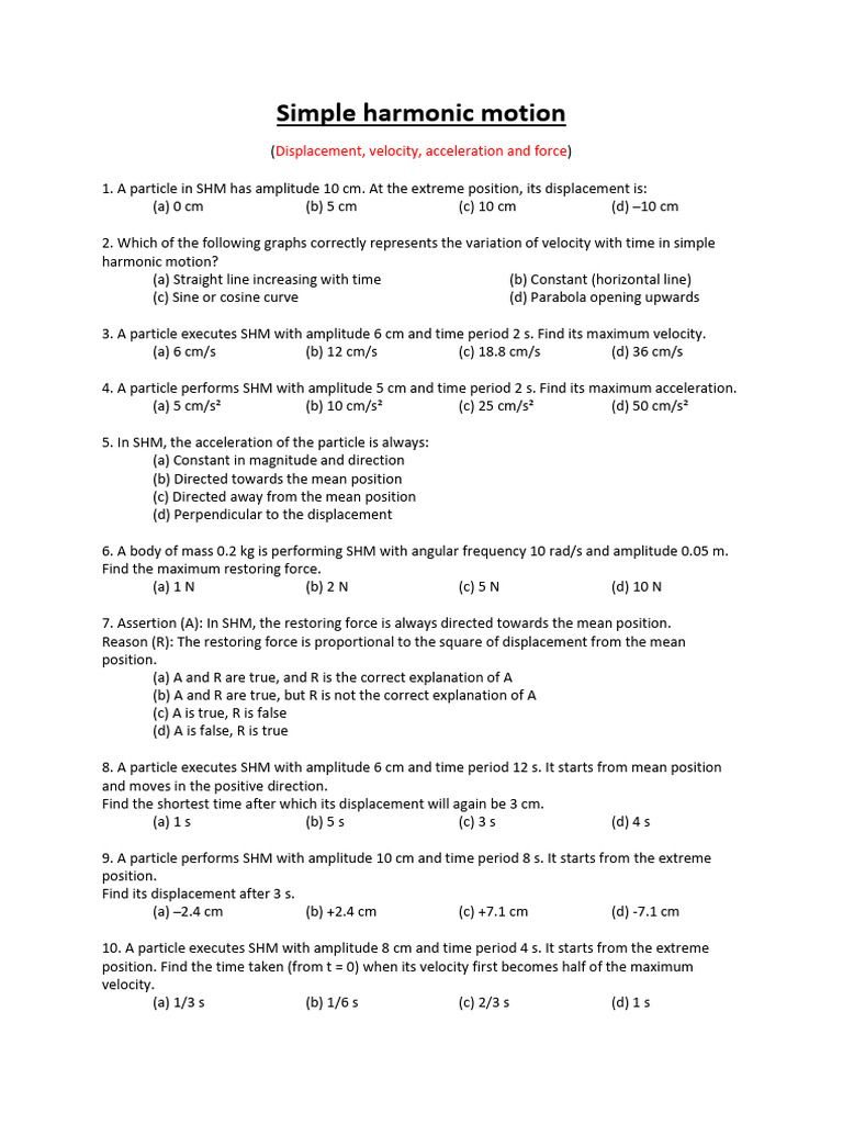 Simple Harmonic Motion Quiz and Solutions | PDF | Applied And ...