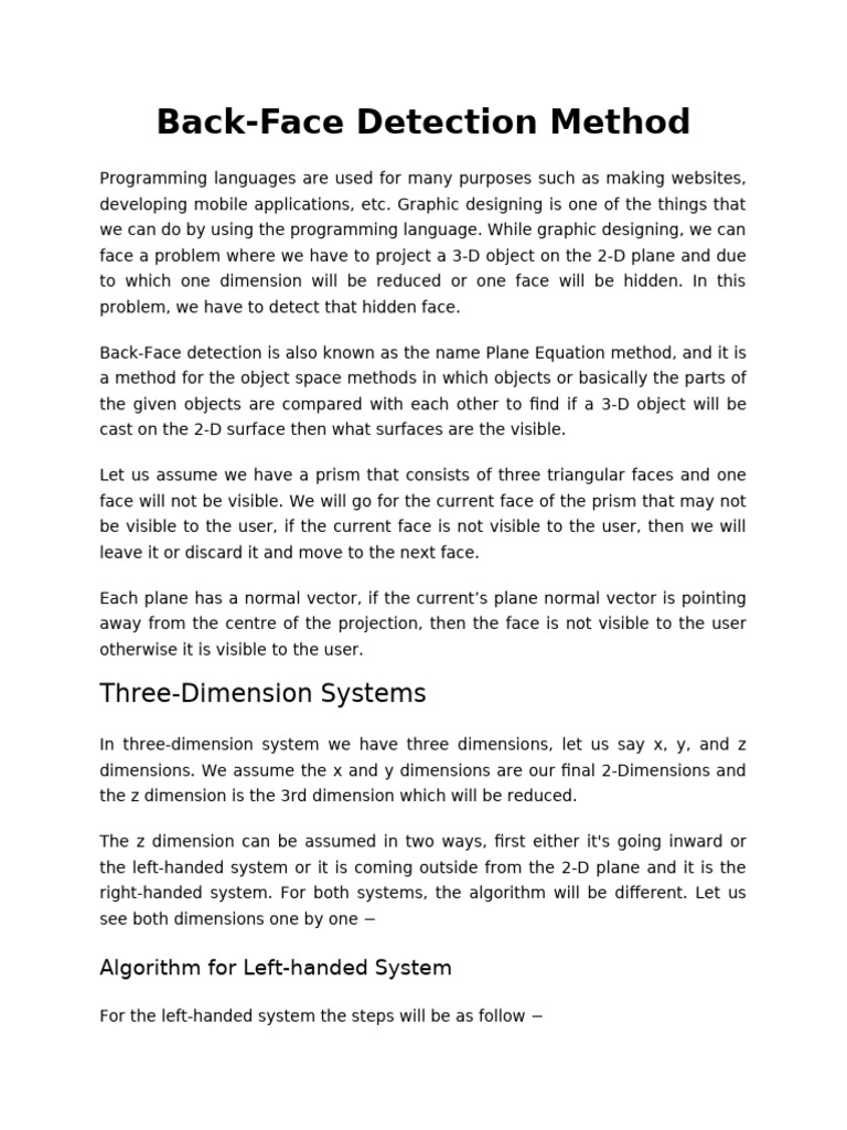 Back-Face Detection in 3D Graphics | PDF | Dimension | Euclidean Vector