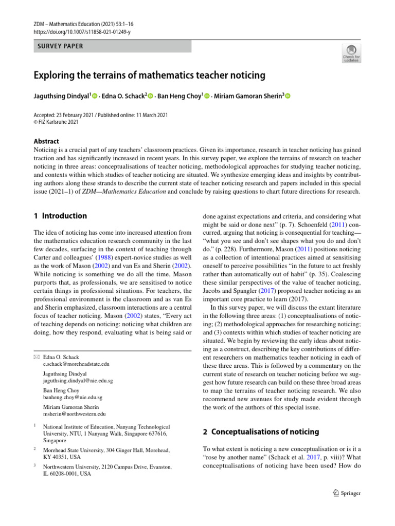 Teacher Noticing in Mathematics Education | PDF | Perception | Teachers