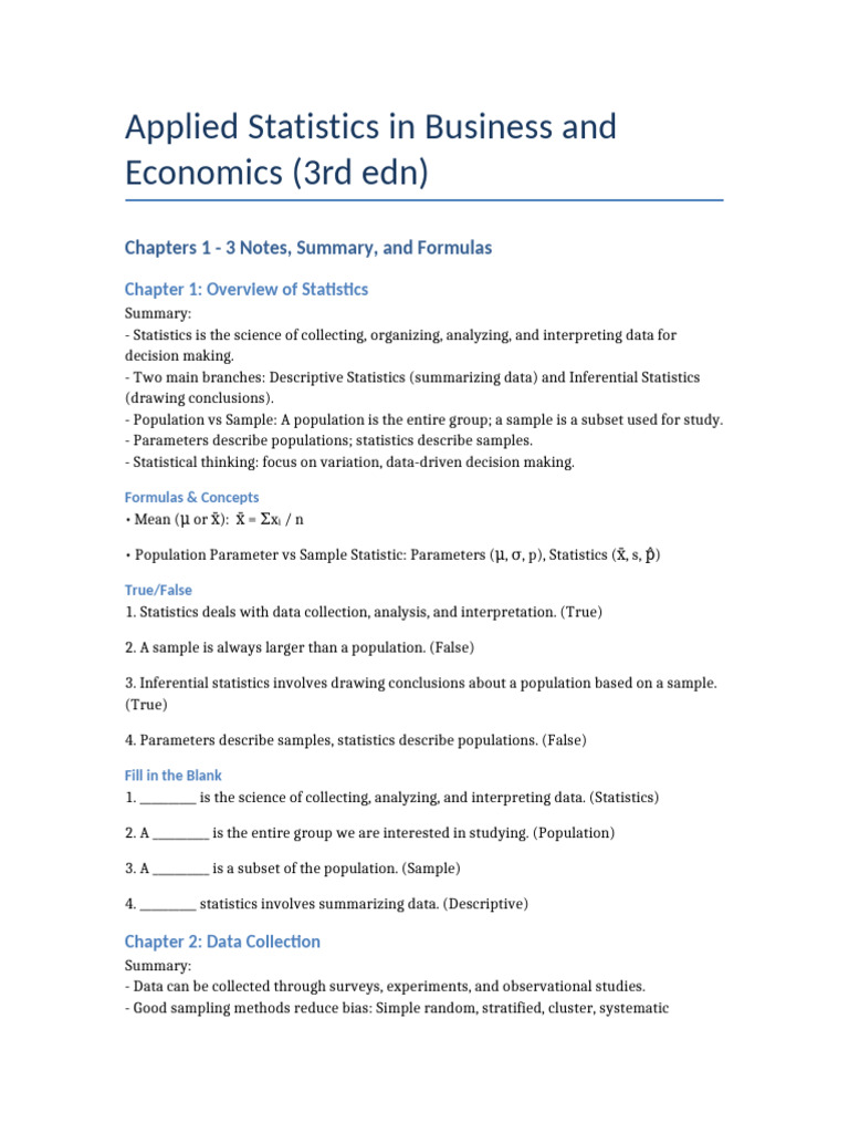 Statistics Overview and Data Collection Notes | PDF | Statistics ...
