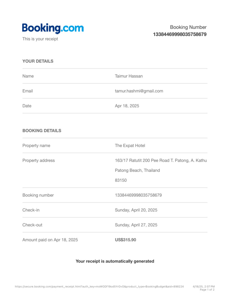 Hotel Confirmation Voucher for Taimur | PDF