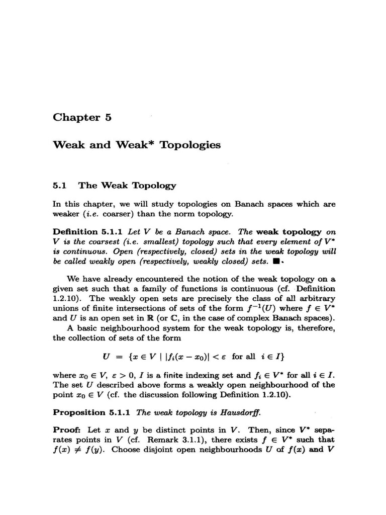 Weak Topology on Banach Spaces | PDF | Banach Space | Continuous Function