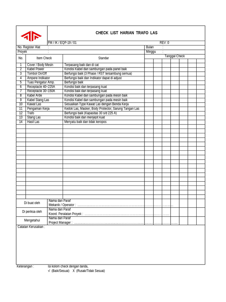 Checklist Harian Trafo Las Efektif | PDF