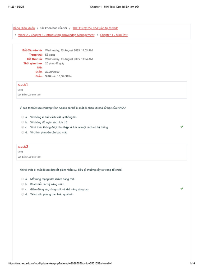 Chapter 1 Mini Test - KM | PDF
