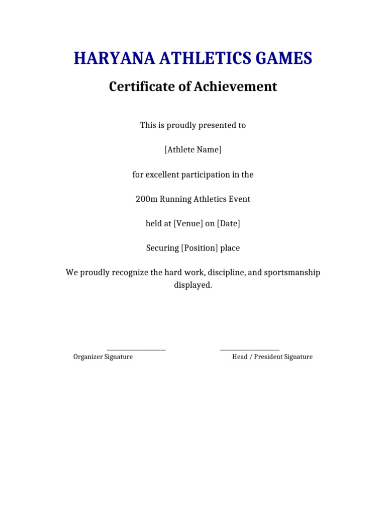 Haryana Athletics 200m Dummy Certificate | PDF
